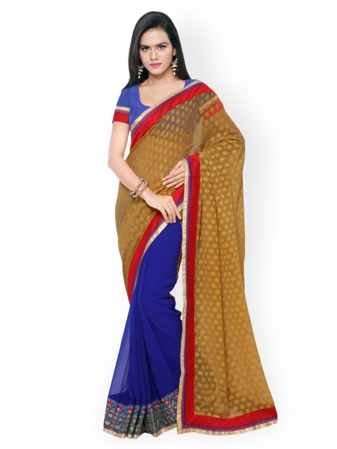 

Touch Trends Beige & Blue Jacquard & Georgette Embellished Saree