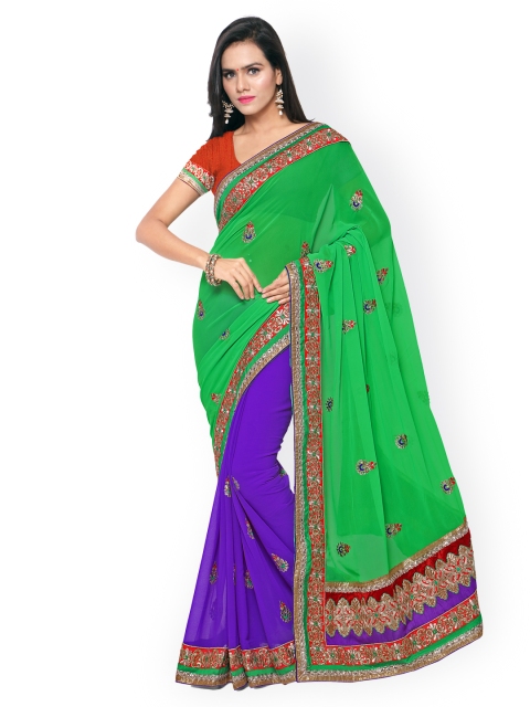

Touch Trends Green & Purple Embroidered Georgette Saree