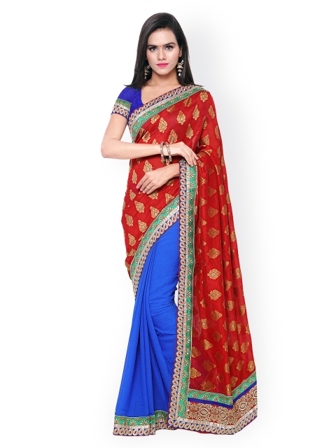 

Touch Trends Red & Blue Art Silk & Jacquard Embellished Saree