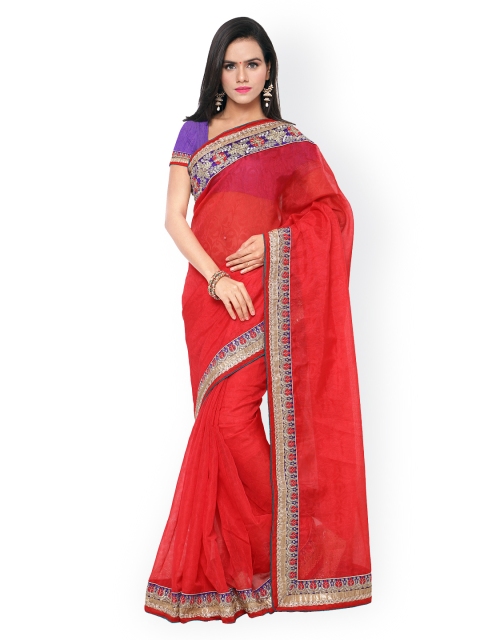 

Touch Trends Red Mysore Silk & Jacquard Embellished Saree
