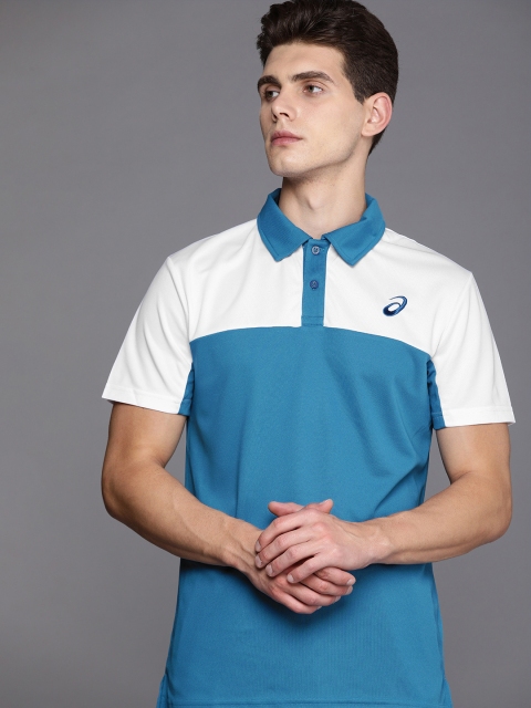 

ASICS Men White & Blue Colourblocked Polo Collar Training T-shirt