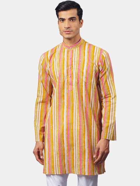 

Wintage Men Multicoloured Striped Flared Sleeves Thread Work Kurta, Multi