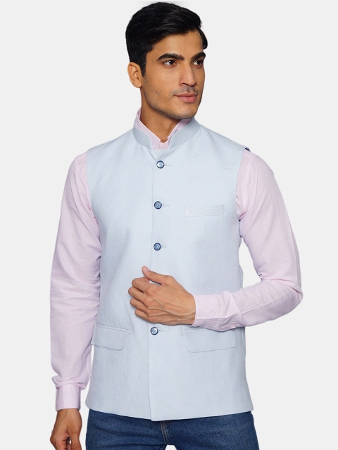 

Wintage Men Blue Solid Woven Nehru Jacket