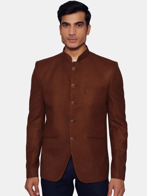 

Wintage Men Brown Solid Woolen Bandhgala Blazer