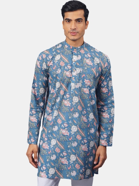 

Wintage Men Blue & White Floral Printed Pure Cotton Kurta