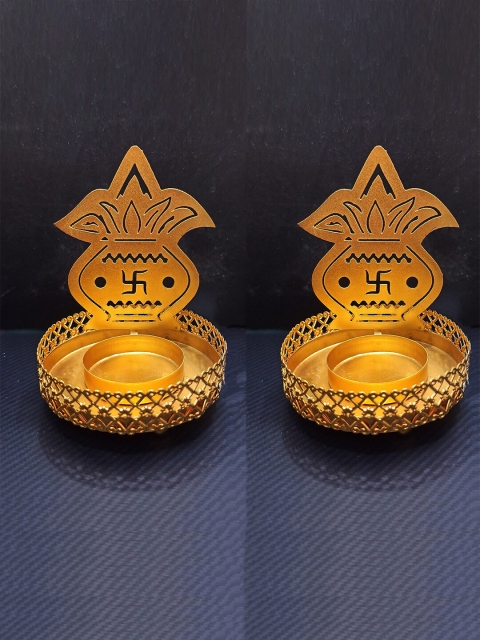 

WENS Set Of 2 Gold-Toned Solid Kalsh Tea Light Candle Holders