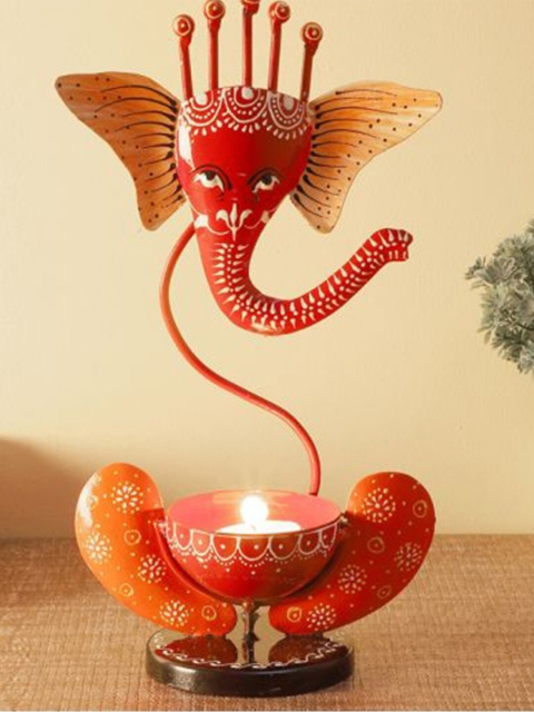 

WENS Red & Orange Handpainted Tea Light Candle Holder