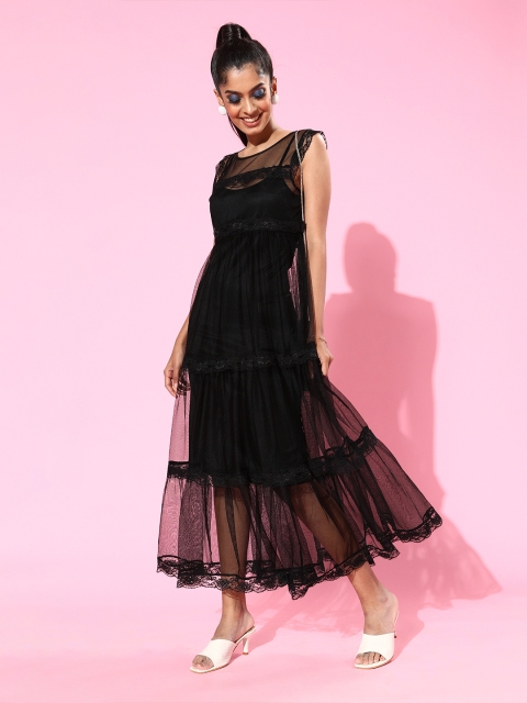 

KASSUALLY Women Stylish Black Solid Tulle Dress