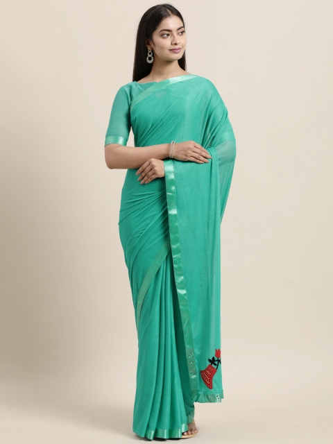 

LADUSAA Sea Green Silk Blend Saree