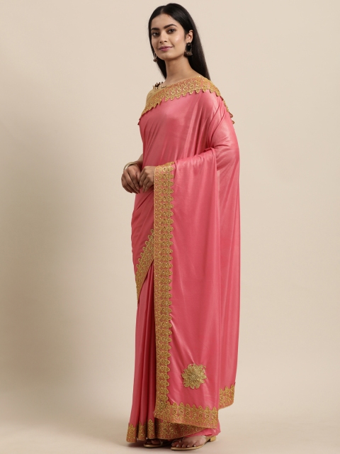 

LADUSAA Pink Silk Blend Saree