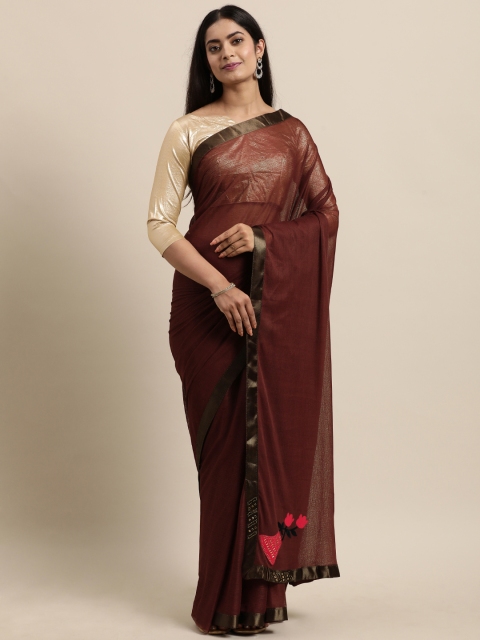 

LADUSAA Coffee Brown Silk Blend Saree