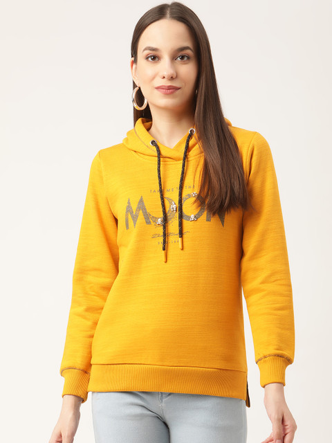 

Duke Women Yellow Printed Hooded Sweatshirt