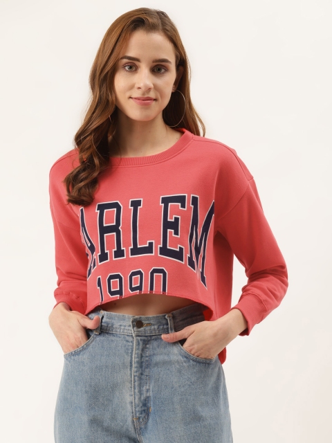 

Duke Women Pink & Navy Blue Printed High-Low Hem Sweatshirt