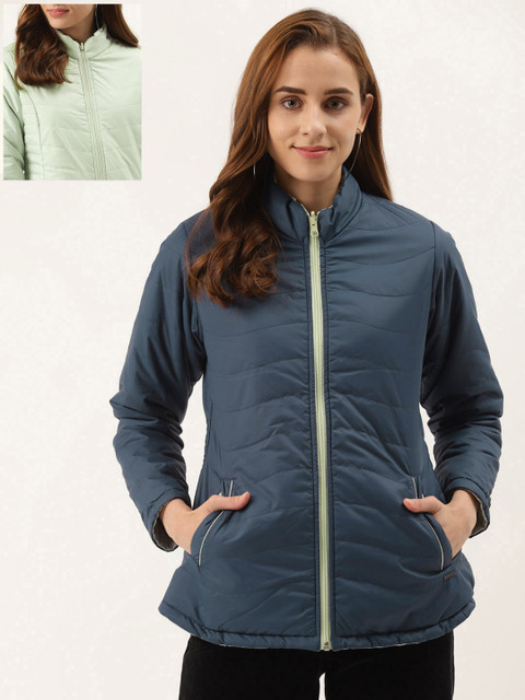 

Duke Women Navy Blue & Green Solid Reversible Padded Jacket