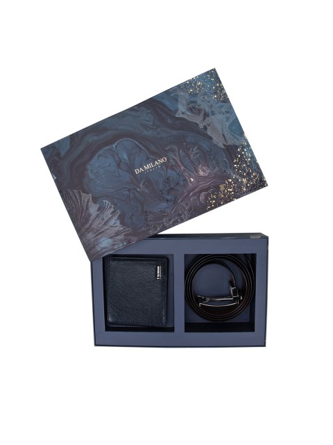 

Da Milano Men Navy Blue Textured Leather Accessory Gift Set
