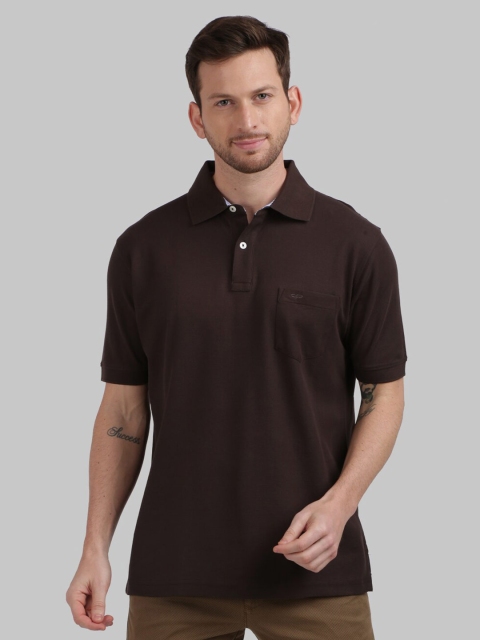 

ColorPlus Men Brown Solid Polo Collar Pocket T-shirt