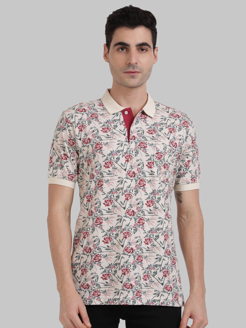 

ColorPlus Men Beige Floral Polo Collar Pocket T-shirt