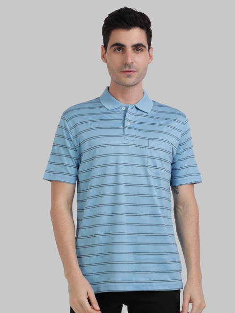 

ColorPlus Men Blue Striped Polo Collar Pocket T-shirt