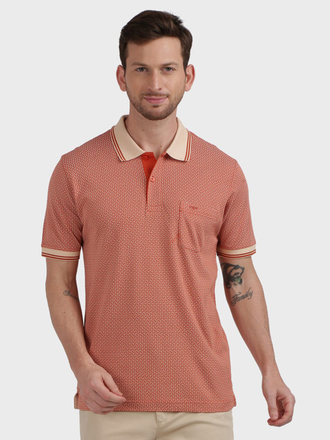 

ColorPlus Men Orange Printed Polo Collar Pocket T-shirt