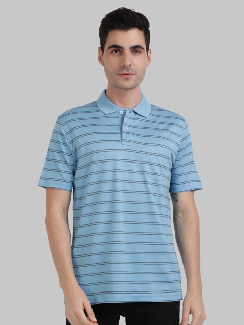 

ColorPlus Men Blue Striped Polo Collar Pocket T-shirt