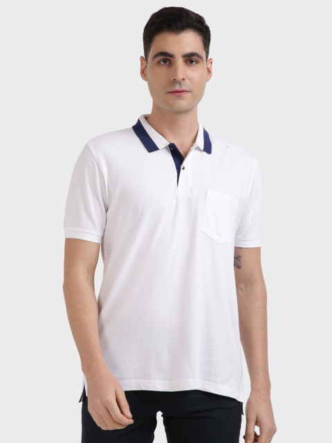 

ColorPlus Men White Polo Collar Pocket T-shirt