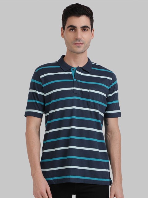 

ColorPlus Men Blue Striped Polo Collar Pocket T-shirt