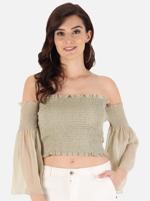 

Trend Arrest Green Off-Shoulder Chiffon Bardot Crop Top