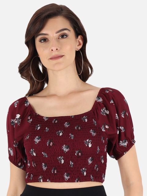 

Trend Arrest Burgundy Floral Crepe Regular Crop Top