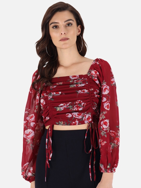 

Trend Arrest Maroon Floral Chiffon Regular Crop Top