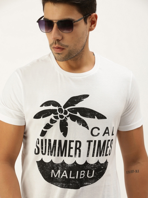 

Peter England Men White Printed Pure Cotton Slim Fit Pure Cotton T-shirt
