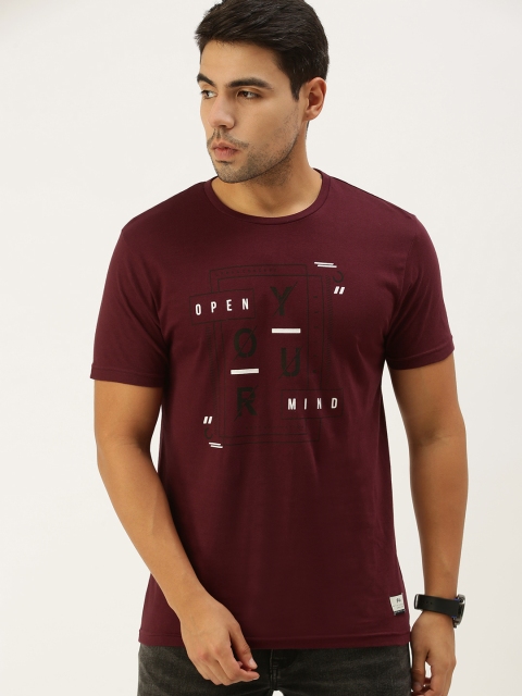 

Peter England Men Burgundy Typography Printed Slim Fit T-shirt
