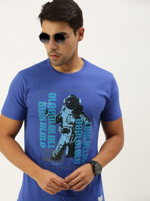 

Peter England Men Blue Typography Printed Pure Cotton T-shirt