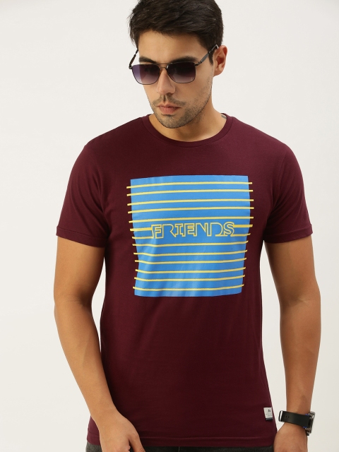 

Peter England Men Burgundy Typography Printed Slim Fit Pure Cotton T-shirt