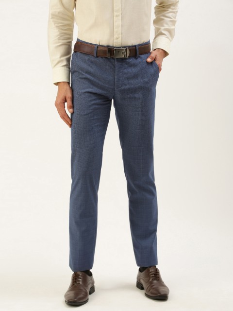 

Peter England Men Blue Checked Slim Fit Formal Trousers