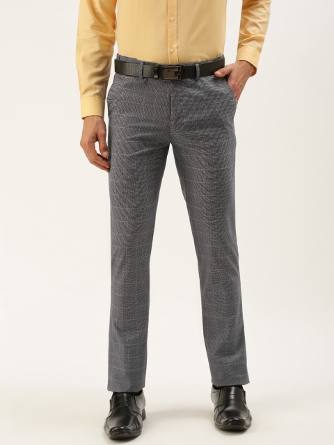 

Peter England Men Grey Checked Slim Fit Formal Trousers