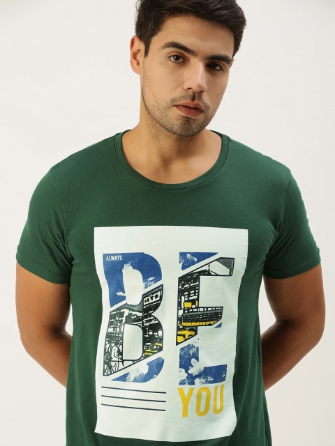 

Peter England Men Green White Typography Printed Pure Cotton T-shirt