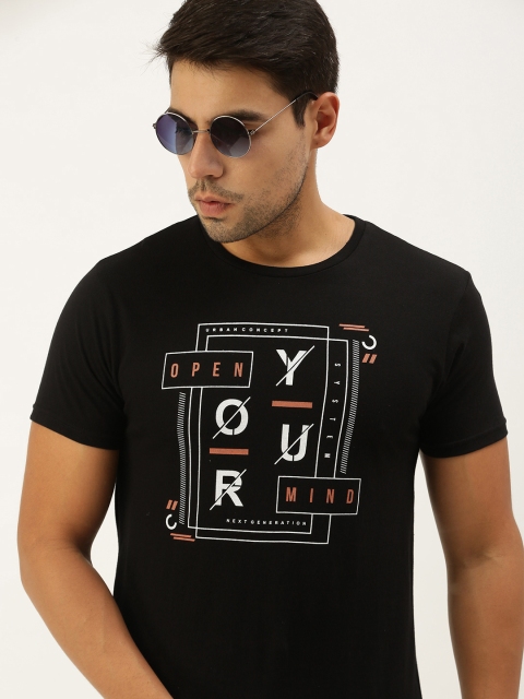 

Peter England Men Black White Typography Printed Pure Cotton T-shirt