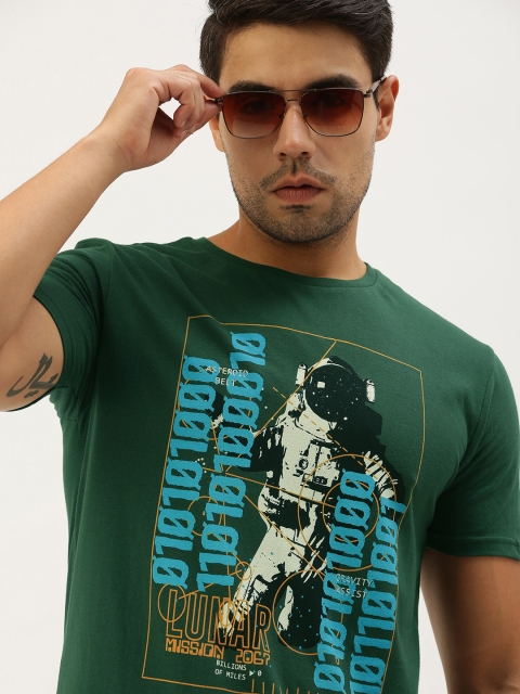

Peter England Men Green Typography Printed Slim Fit Pure Cotton T-shirt