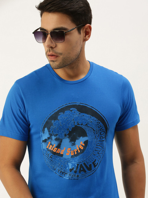 

Peter England Men Blue Graphic Printed Pure Cotton T-shirt