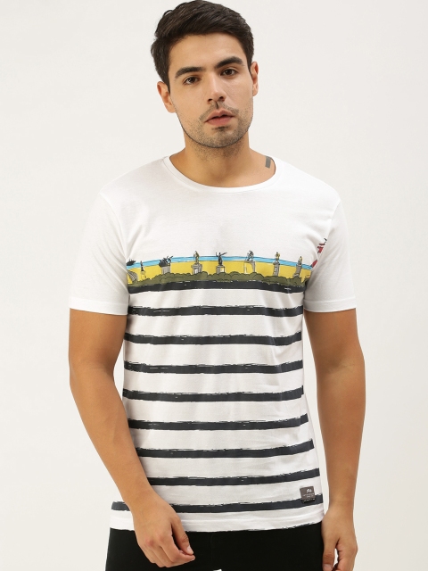 

Peter England Men White Graphic Print Slim Fit Pure Cotton T-shirt