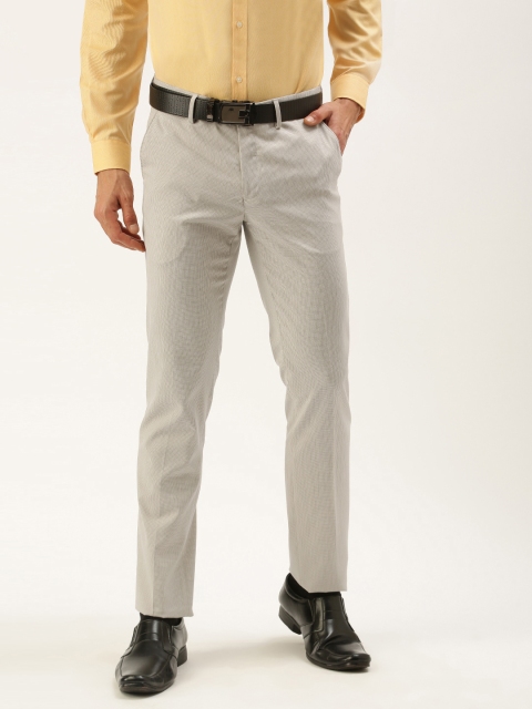

Peter England Men Off White Checked Slim Fit Formal Trousers