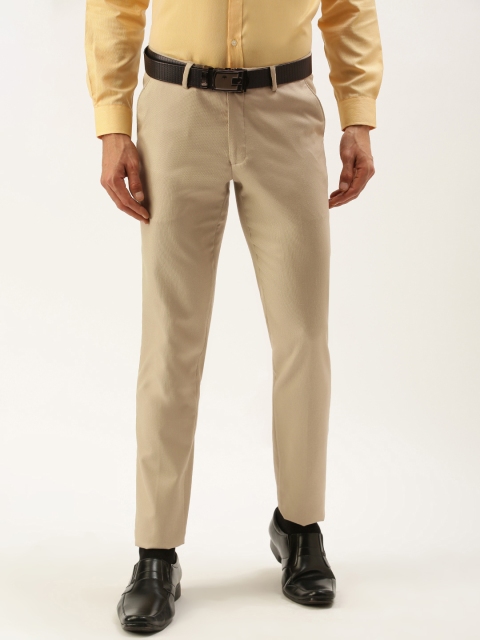 

Peter England Men Khaki Self-Designed Slim Fit Formal Trousers