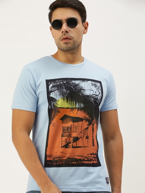 

Peter England Men Blue Printed Slim Fit Pure Cotton T-shirt
