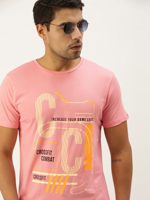 

Peter England Men Pink Typography Printed Slim Fit Pure Cotton T-shirt