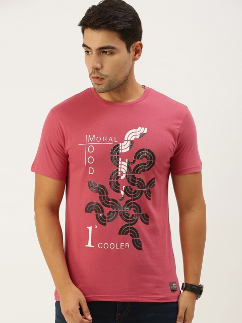 

Peter England Men Pink Typography Printed Slim Fit Pure Cotton T-shirt