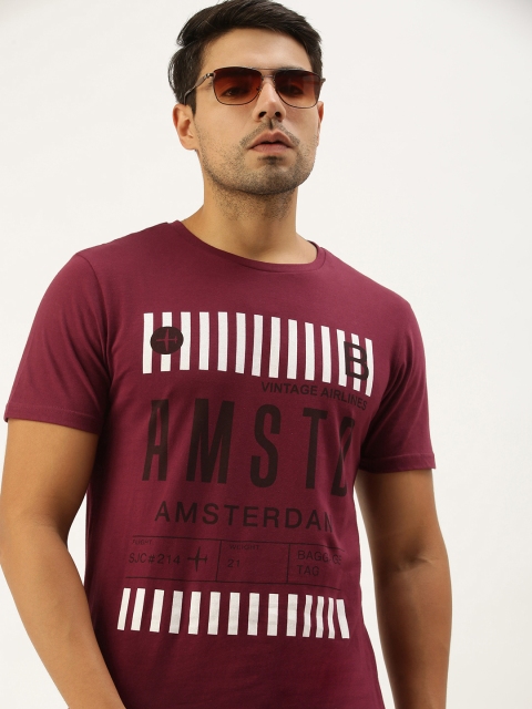 

Peter England Men Maroon Black Typography Printed Pure Cotton T-shirt