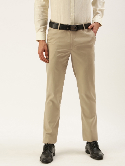 

Peter England Men Khaki Solid Slim Fit Mid-Rise Formal Trousers