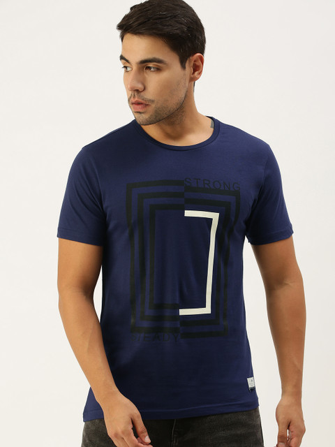 

Peter England Men Navy Blue Printed Pure Cotton Slim Fit Pure Cotton T-shirt