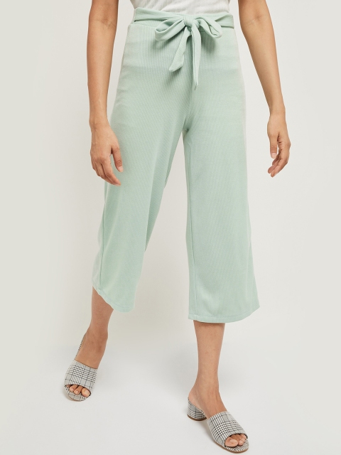 

max Women Green Solid Mid-Rise Culottes Trousers