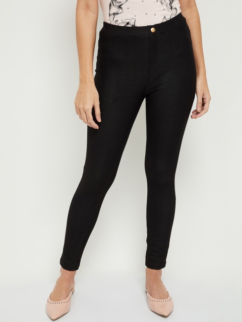 

max Women Black Solid Mid-Rise Trousers